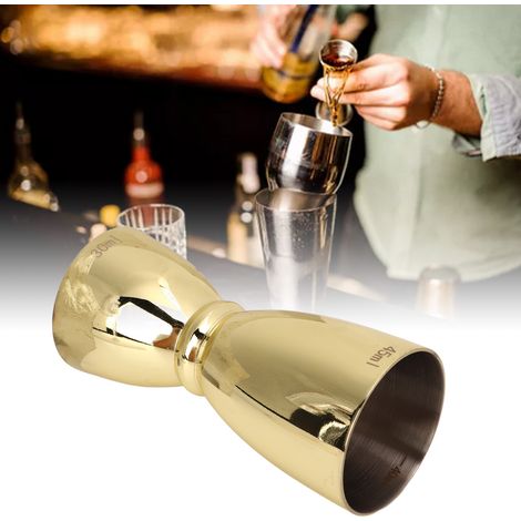 Verre doseur à vin double en acier inoxydable, idéal pour les cocktails, les bars, les fêtes et les clubs. Plaqué or, en forme de U. (1/5)