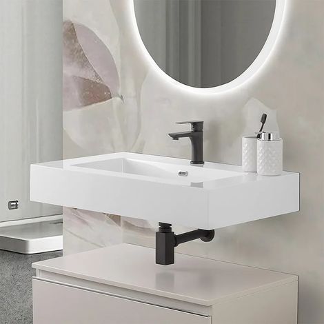 Lavabo sospeso in resina 80 cm bianco lucido Lodi (1/5)