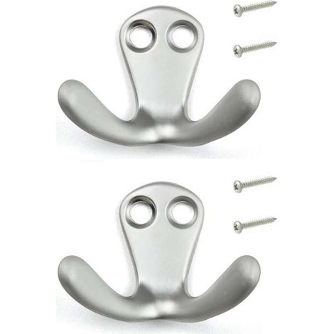 2x Crochet double 33mm métal acier chrome satiné Meuble Cuisine Salle de bain Porte Manteau Serviette Chemise Torchon Décoration avec vis (1/2)