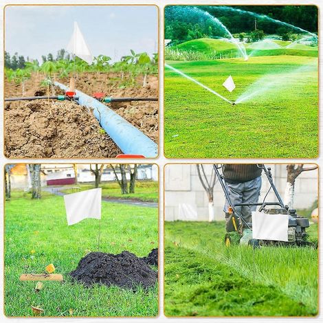 Lot de 50 drapeaux de marquage blancs pour jardin (15 x 4 x 5 pouces), drapeaux de signalisation, drapeaux de pelouse, drapeaux d'irrigation, drapeaux d'aménagement paysager (1/5)