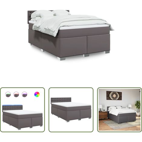 vidaXL Surmatelas - Sommier à lattes de lit avec matelas Gris 140x200 cm Similicuir (1/5)