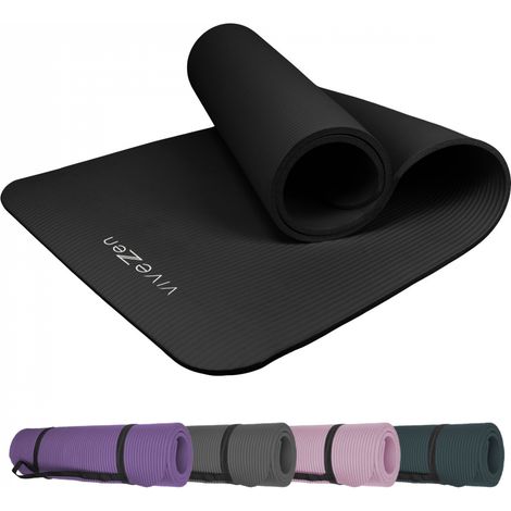 Tapis de yoga, de gym, d'exercices 180 x 60 x 1 cm + sangle de transport - Noir - Vivezen