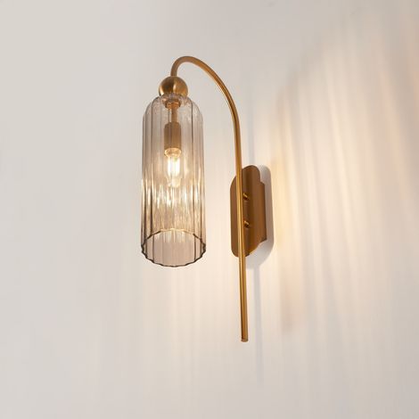 Grande applique cloche dorée verre fumé texturé - Leonora (1/5)