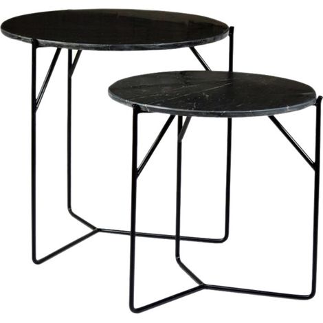 JULIA-Set de 2 Tables basses rondes gigognes en Marbre noir et métal (1/3)