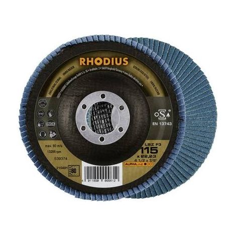 Rhodius 210663 LSZ F3 Disco con falde Diametro 115 mm Ø foro 22.23 mm Dimensione dei grani 80 Acciaio inox 1 pz.