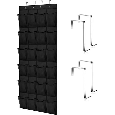 Range chaussures à suspendre sur la porte, Poche de Rangement Suspendue pour Chaussures, Shoes Organizer, Stockage de Chaussures pour chambre à coucher, salle de bain (24 Poches-Noir) (1/5)