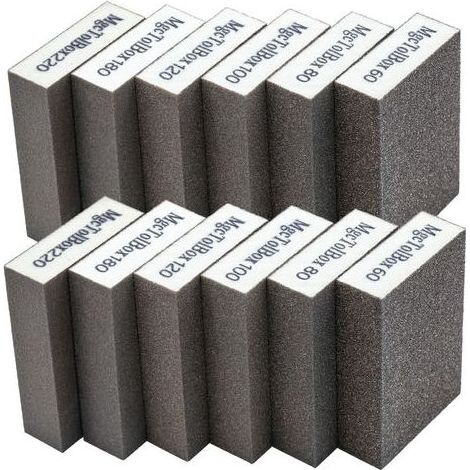 12 pièces éponges de ponçage, blocs de ponçage kit de polissage grain 60/80/100/120/180/220 taille lavable et réutilisable (1/5)