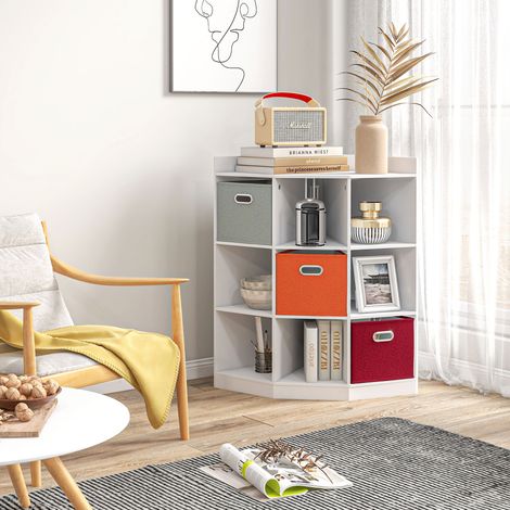 Meuble de rangement d'angle meuble enfant unité de rangement 9 niches 3 tiroirs non tissé MDF blanc - Modèle