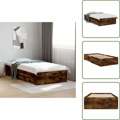 The Living Store Cadre de lit avec tiroirs sans matelas chêne fumé 100x200 cm - Cadre De Lit - Lit Double - Meuble De Chambre - Rangement Sous Lit - Tiroir De Lit