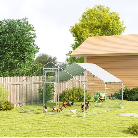 Poulailler de 12 m² pour 12 à 18 poules, avec toit étanche, mangeoire et perchoir, 3 x 4 x 1,9 m, argent