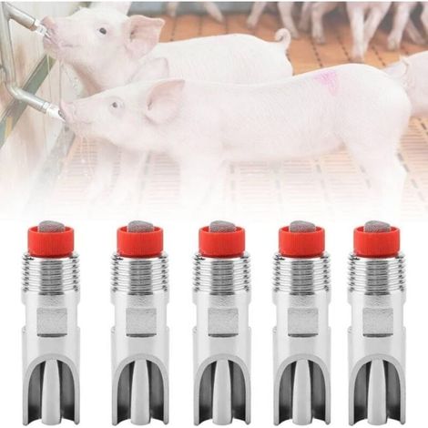 Abreuvoir à Porc - 5 pièces en Acier Inoxydable Automatique Abreuvoir à tétine de Porc Bouchon Rouge à Bec de Canard (1/4)