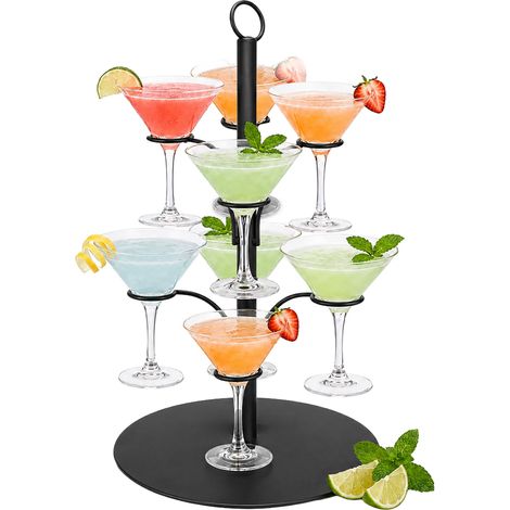 Relaxdays Getränke Tower, 8 Gläser, Stahl, Präsentation von Cocktail-, Spritz-, Weingläsern, Getränkehalter, schwarz