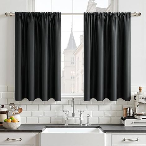 Short Blackout Curtain Kitchen Under Sink for Base Cabinet and Cupboard, Thermal Insulated Cold Proof Curtain Rod for Small Windows, 60 x 120 cm, Charcoal Grey (1/5)