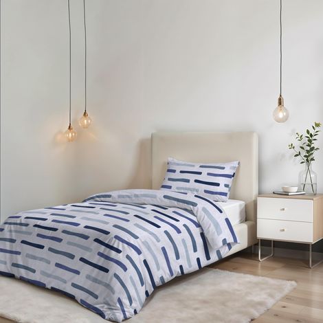 Parure de Housse de Couette sans Repassage - Ensemble Housse de Couette - Lit 1 Place, Microfibre - Housse 150x200 cm + Rabat et 1 taie d'oreiller 50x80 cm - Fun BLU (1/5)