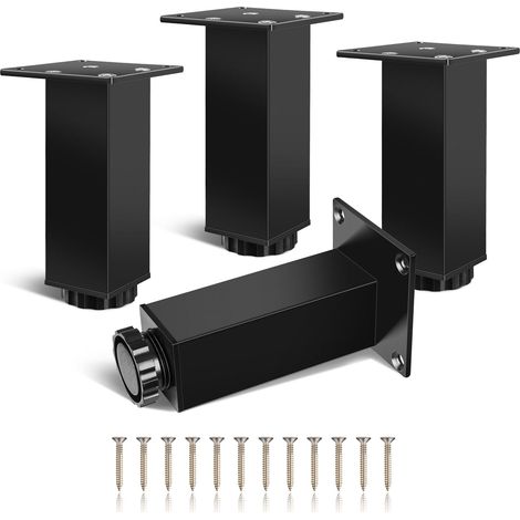 Pied de Meuble 4 pcs Pied de Table Reglable avec Plaque Fixe Large et Épaisse Pieds Meuble Carré Noir pour Pieds d'armoire Pieds Buffet Pieds D'étagère 120 mm Vis Inclus (1/5)