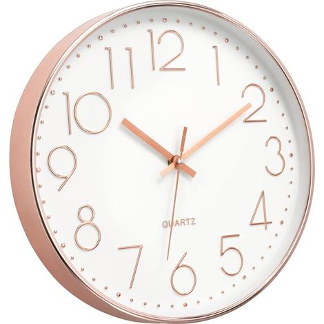 Horloge murale moderne de 30 cm (12 pouces) sans tic-tac, silencieuse, à piles, à quartz, or rose