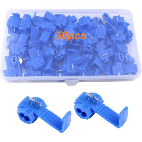 50Pcs Rapide Épissure Fils Connecteurs, Connecteur Dérivation Rapide, Raccords Auto-Dénudants, Cosse Electrique Connecteur Rapide (Bleu) (1/5)