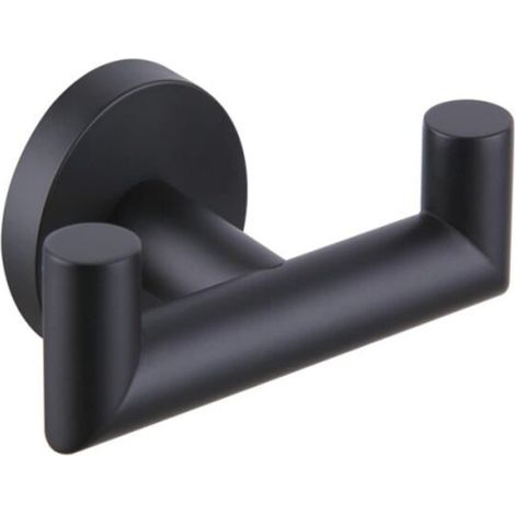 Porte-serviettes double noir mat, porte-serviettes en acier inoxydable, porte-serviettes rond avec double crochets en or noir pour salle de bain et cuisine (1/4)