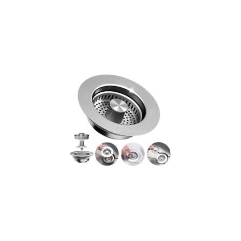 Crépine d'évier 3 en 1 pour éviers et bassins de cuisine, en acier inoxydable 304, diamètre de perçage 75 à 86 mm, profondeur 40 mm, crépine amovible - Crezuo