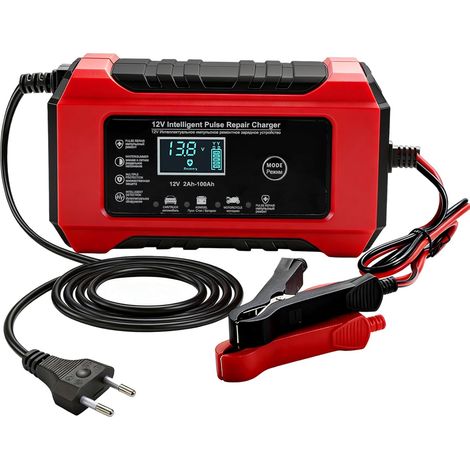 Chargeur Batterie Voiture et Moto 12V 6A, Intelligent Automatique Mainteneur de Charge avec Écran LCD, Fonction de Réparation par Impulsion pour Batteries Plomb-Acide AGM Gel SLA Wet