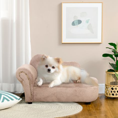 Beige - Canapé surélevé pour chien avec espace de rangement dissimulé, canapé rembourré en bois et velours, 80x40x46 cm