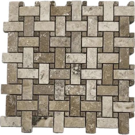 Mosaico - ALBEDO PIERRE - Philadelphia Noce - Tessitura Panier Elegante - Travertino naturale - 30,5x30,5 cm