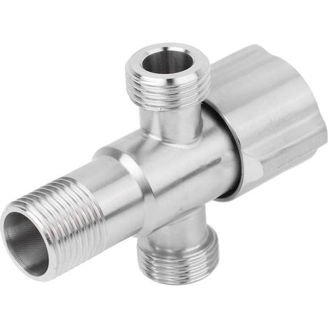 Robinet d'angle G1/2" en acier inoxydable pour salle de bain et cuisine avec vanne d'arrêt, 1 entrée, 2 sorties (1/5)