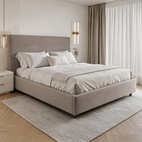 Letto Matrimoniale contenitore Ascoli 200x208x127H tessuto idrorepellente Aragon tortora