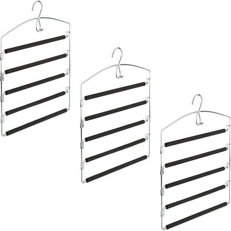 3 cintres multiples en métal rembourrés, 4 barres mobiles, anti-glisse, pour pantalons et jupes, gain de place dans armoire (1/5)