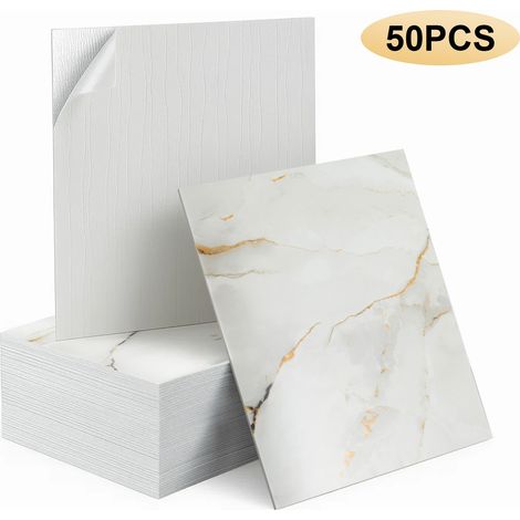 M.J COMFY-LIFE 50PCS Marble Self-Adhesive Wall Tiles 30x30cm  Peel and Stick Wall Panels for Kitchen, Bathroom, Bedroom and Living Room Wall Decor