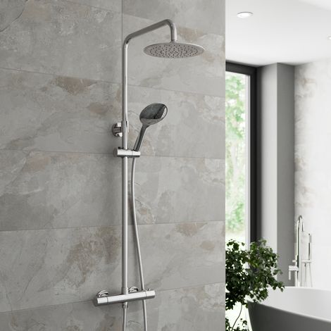 Aquari Thermostatic Twin Head Mixer Shower Set Round Bar Chrome Exposed Valve (1/5)