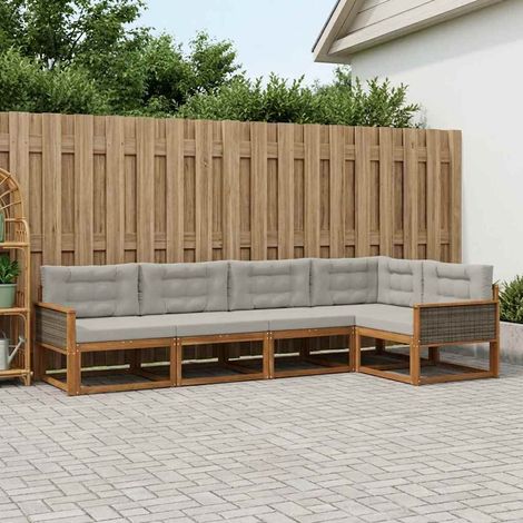 vidaXL Conjunto de sofás de exterior 5 uds. Natural y Gris Claro (1/5)