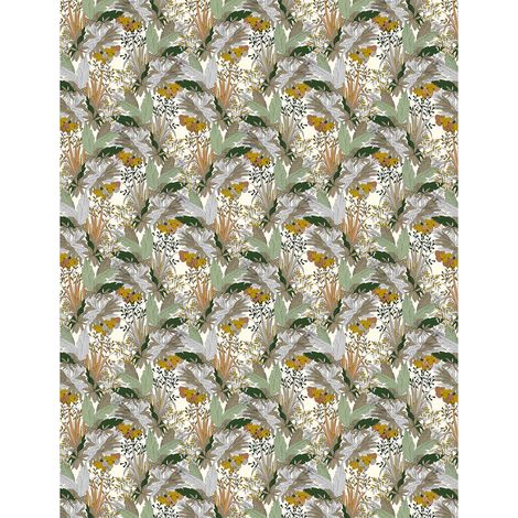 Papier peint panoramique feuille & fleur Tapisserie panoramique jaune & vert plante Papier peint panoramique idéal salon & chambre adulte (1/2)
