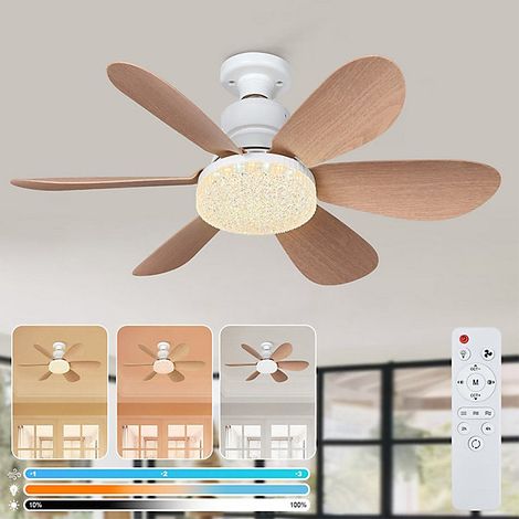 Mini Ventilateur Plafonnier Moderne 52 cm avec Ampoule LED E27, 3 Vitesses, Télécommande, Minuterie, Lumière Dimmable 40W