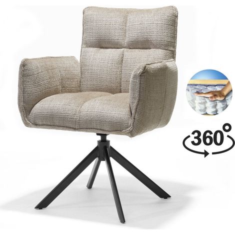 Fauteuil Pivotant en Tissu Beige, Assise à Ressorts Ensachés et Pied Métal Noir - PANGIVO (1/5)