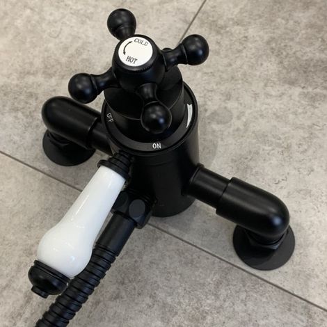 Matt Black Traditional Thermostatic Dual Control Shower Mixer Valve 150mm Centre (1/5)