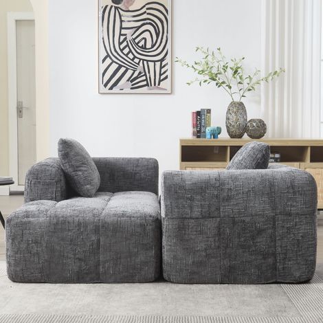 Canapé méridienne confortable, aucun montage requis, canapé doux avec coussin, poches latérales pour télécommande et téléphone portable, soigné et élégant, gris (1/5)