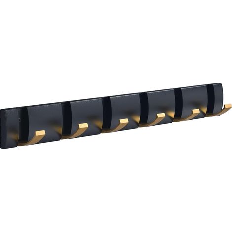 Wandgarderobe mit 6 Haken, klappbare Badezimmergarderobe in Schwarz und Gold, Handtuchhaken (1/4)