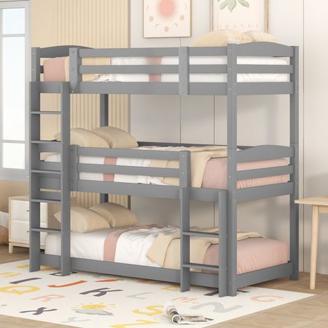 Bett Etagenbett platzsparend 90x200 Kiefer grau OKMYHOME