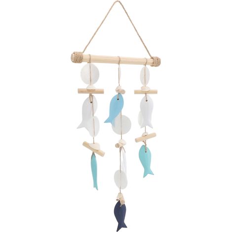 Carillon à poisson décor océan suspension murale bois massif corde en chanvre coquillage pour maison restaurant modèle 2 (1/5)