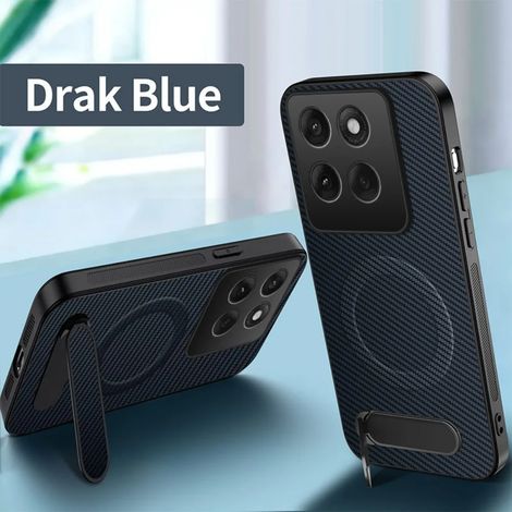 (Bleu foncé, Motorola Edge 50 Neo) Étui de téléphone magnétique texturé en fibre de carbone, support pliable, étui de protection antichoc. (1/5)