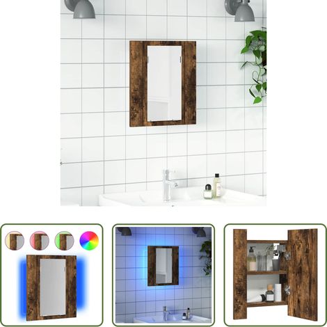 Badezimmer-Spiegelschrank - LED-Spiegelschrank Räuchereiche 40x12x45 cm Holzwerkstoff (1/5)