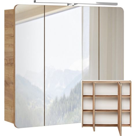 Spiegelschrank 80 cm mit LED Beleuchtung LUTON-56 Wotan Eiche Nb. Nb. B/H/T ca. 80/75-80/16 cm (1/4)