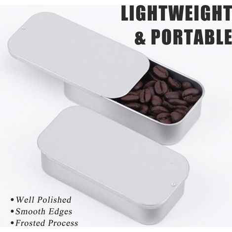 6 Stück – Rechteckige Dose mit Schiebedeckel – Metalldose – 50 × 25 × 10 mm – Tragbare Metallbox – Wiederverwendbare, leere Mini-Dose (1/4)
