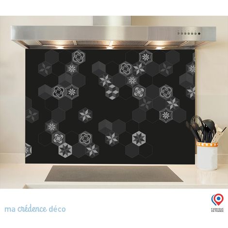 Fond de hotte : Carreaux Ciment Hexagonal 3 noir - Verre trempé - 60 cm - 45 cm (1/5)