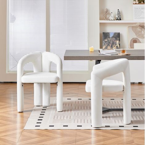 MODFU – Set de 2 sillas de comedor de terciopelo con líneas geométricas y reposabrazos envolventes, respaldo ergonómico, carga 150 kg – Beige (1/5)