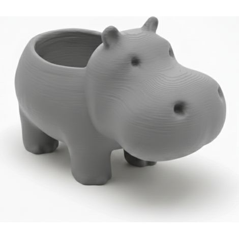 Pot de fleurs gris en forme d'hippopotame pour plantes grasses et fleurs (1/3)