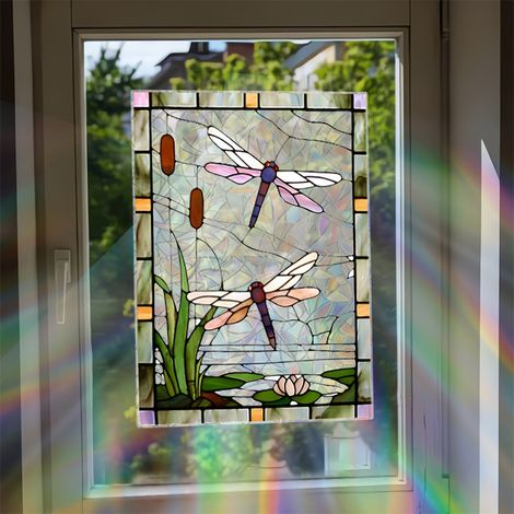 Lot de 4 films électrostatiques pour fenêtre motif libellule, lavables et réutilisables, en PVC, idéal pour le salon et la chambre (1/5)