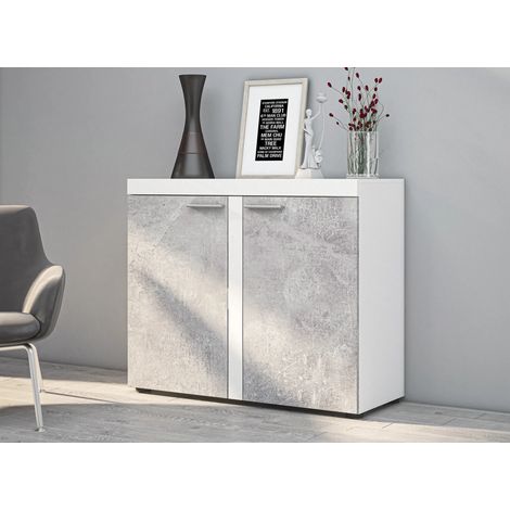 AX LIVING Schmal Kommode Spacoro 2T Eleganz für Ihr Zuhause Weiß/Beton