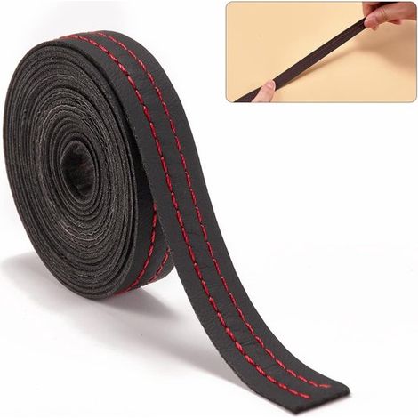 Baguettes de garniture intérieure de voiture de 2 mètres (6,56 pieds), garniture en cuir, baguettes décoratives universelles pour tableau de bord, noires avec surpiqûres rouges (1/2)